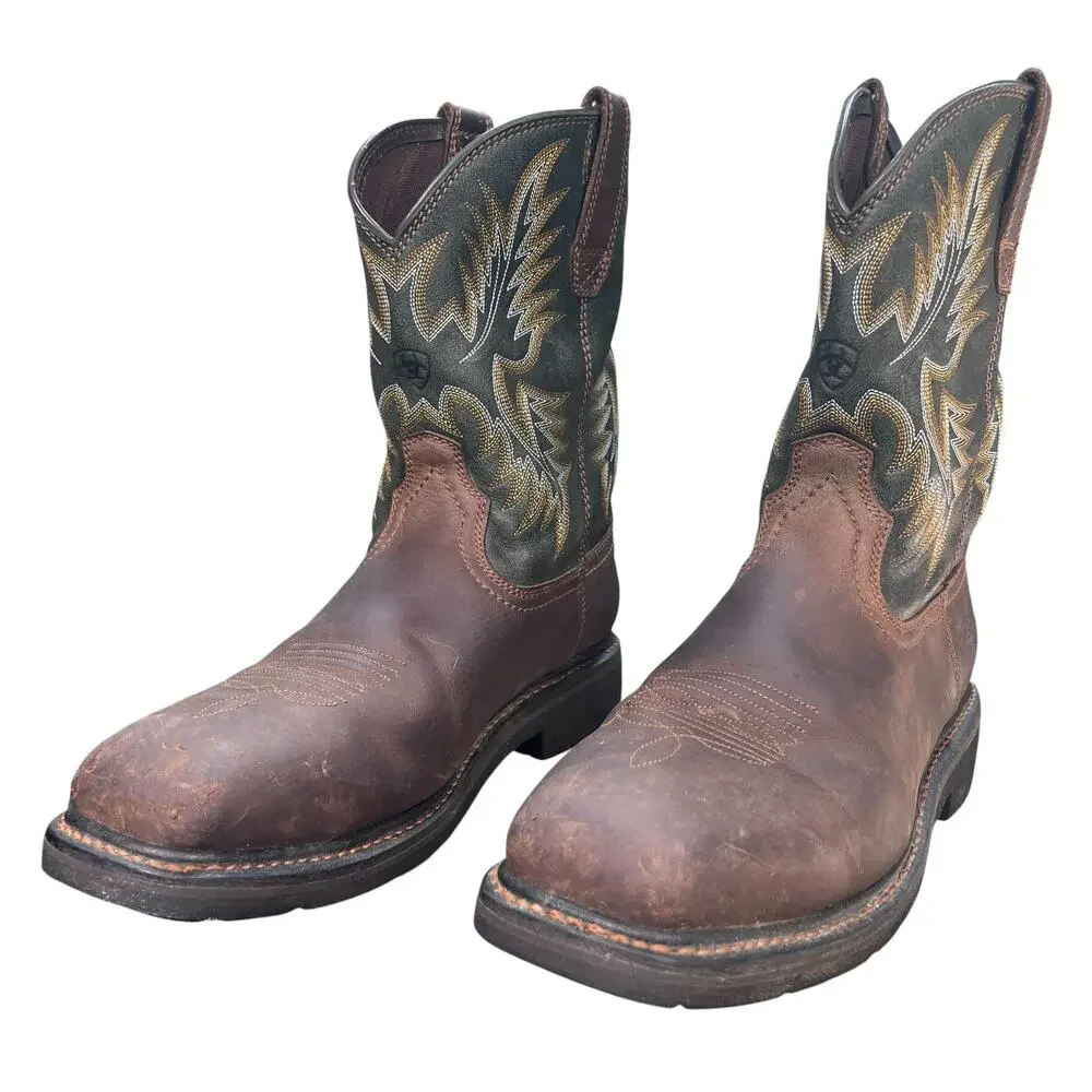 Ariat Work Sierra Steel Toe Brown Leather Cowboy Work Boots Size 10 EE